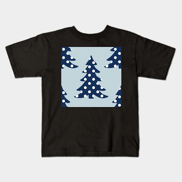 Blue christmas trees with white polka dots seamless repeat pattern Kids T-Shirt by colorofmagic